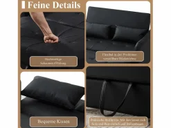 Sofá cama multifuncional, asiento doble retráctil, respaldo regulable en 3 posiciones, PU impermeable, color Negro Outlet