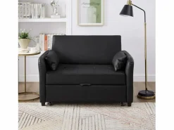 Sofá cama multifuncional, asiento doble retráctil, respaldo regulable en 3 posiciones, PU impermeable, color Negro Outlet