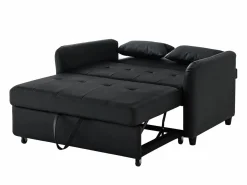 Sofá cama multifuncional, asiento doble retráctil, respaldo regulable en 3 posiciones, PU impermeable, color Negro Outlet