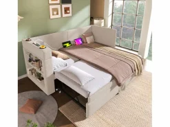 Sofá cama nido de 90 x 200 cm, lino , con cargador USB, portavasos y estante de almacenamiento (sin colchón)^OKWISH Sale
