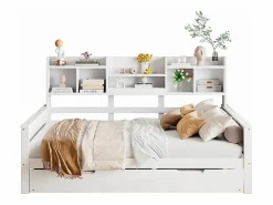 ModernLuxe Sofá cama nido 140x200 cm - Cama nido 90x190 cm - con almacenamiento - somier de láminas - pino macizo - (colchón no incluido) Blanco Hot