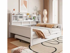 ModernLuxe Sofá cama nido 140x200 cm - Cama nido 90x190 cm - con almacenamiento - somier de láminas - pino macizo - (colchón no incluido) Blanco Hot