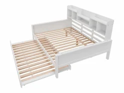 ModernLuxe Sofá cama nido 140x200 cm - Cama nido 90x190 cm - con almacenamiento - somier de láminas - pino macizo - (colchón no incluido) Blanco Hot