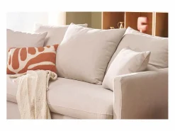 Miliboo Sofá cama nórdico 3 plazas de tela efecto aterciopelado y madera clara LOUISE Beige Best