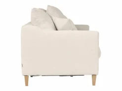 Miliboo Sofá cama nórdico 3 plazas de tela efecto aterciopelado y madera clara LOUISE Beige Best