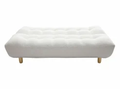 Miliboo Sofá cama nórdico 3 plazas de borreguillo y madera clara YUMI Blanco Discount