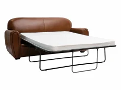 Miliboo Sofá Vintage|Sofá cama 3 plazas de piel marrón CLUB