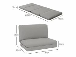 Sofá cama plegable 3 en 1 con tejido de terciopelo, hasta 240 kg, (120x275x10 cm) Gris claro Clearance