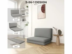 Sofá cama plegable 3 en 1 con tejido de terciopelo, hasta 240 kg, (120x275x10 cm) Gris claro Clearance
