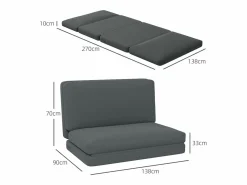 Sillón Cama|Sofá cama plegable 3 en 1, funda de terciopelo, espuma gruesa, oscuro (270 x 138 x 10 cm)