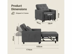 Sillón Cama|Sofá Cama Plegable Bealife - Sillón Individual Convertible en Chaise Longue con Almohadilla Ajustable, Almacenamiento Integrado y Ruedas