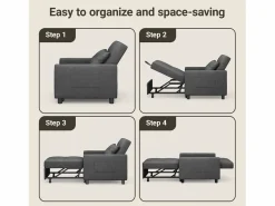 Sillón Cama|Sofá Cama Plegable Bealife - Sillón Individual Convertible en Chaise Longue con Almohadilla Ajustable, Almacenamiento Integrado y Ruedas
