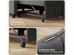 Sillón Cama|Sofá Cama Plegable Bealife - Sillón Individual Convertible en Chaise Longue con Almohadilla Ajustable, Almacenamiento Integrado y Ruedas