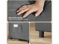 Sillón Cama|Sofá Cama Plegable Bealife - Sillón Individual Convertible en Chaise Longue con Almohadilla Ajustable, Almacenamiento Integrado y Ruedas