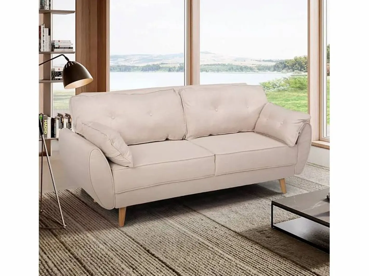 Modus Sofa Sofá cama reclinable de diseño nórdico clic clac 3 plazas en tejido Fortaleza - Beige Discount