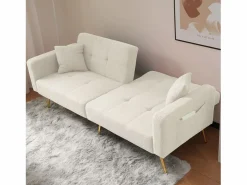 Hauss Spole Sofá cama recto de 2 plazas en sherpa blanca, respaldo abatible en 3 posiciones - 175x64x72cm Blanco Hot