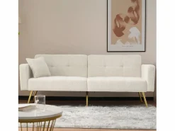 Hauss Spole Sofá cama recto de 2 plazas en sherpa blanca, respaldo abatible en 3 posiciones - 175x64x72cm Blanco Hot