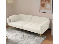 Hauss Spole Sofá cama recto de 2 plazas en sherpa blanca, respaldo abatible en 3 posiciones - 175x64x72cm Blanco Hot