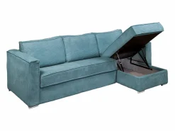 Sofá cama rinconera con apertura italiana de pana color turquesa - Capacidad Cama de 160 cm - Espesor de 18 cm LORETO^Vente-unique Hot