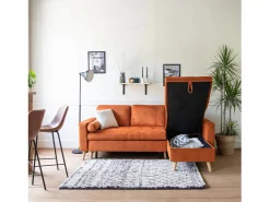 Sofá cama rinconera de 3 plazas terracota en terciopelo JAMES^Happy Garden Best