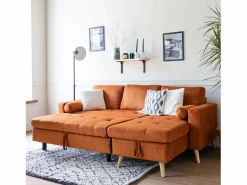 Sofá cama rinconera de 3 plazas terracota en terciopelo JAMES^Happy Garden Best