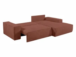 Vente-unique Sofá Vintage|Sofá cama rinconera derecha de terciopelo con cordoncillo AMELIA