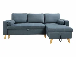 Vente-unique Todos Los Sofás|Sofá Escandinavo|Sofá cama rinconera reversible de tela verde azulado con arcón KORI