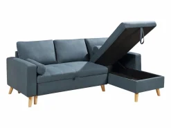 Vente-unique Todos Los Sofás|Sofá Escandinavo|Sofá cama rinconera reversible de tela verde azulado con arcón KORI