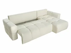 Sofá cama rinconera reversible de tela de felpa crema ISSORO^Vente-unique Online