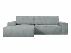 Vente-unique Sofá cama rinconera terciopelo canalé AMELIA - PASCAL MORABITO-Ángulo izquierdo Gris claro Discount