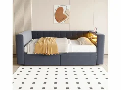 Merax Sofá cama tapizado - 90 x 190 cm - con LED + enchufe + 2 cajones + estante - Franela - oscuro Gris Outlet