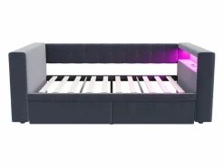 Merax Sofá cama tapizado - 90 x 190 cm - con LED + enchufe + 2 cajones + estante - Franela - oscuro Gris Outlet