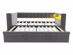 Merax Sofá cama tapizado - 90/180 x 190 cm - con LED + enchufe + cama nido + estante - Franela - oscuro Gris Sale