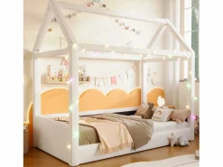 Sofá cama tapizado - 90 x 200 cm - con luces LED + dosel - MDF -^Merax Best