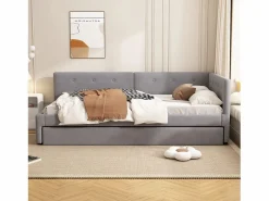 ModernLuxe Sofá cama tapizado en terciopelo 90x200cm + cama nido 90x190cm - Gris Discount
