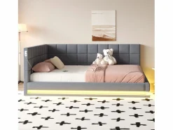 ModernLuxe Cama Diván|Sofá cama tapizado 160x200 cm - con banda luminosa LED - con toma USB - tejido de terciopelo -