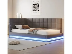 ModernLuxe Sofá cama tapizado 90x200 cm - con banda luminosa LED - con toma USB - tejido de terciopelo - Gris
