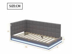 ModernLuxe Sofá cama tapizado 90x200 cm - con banda luminosa LED - con toma USB - tejido de terciopelo - Gris
