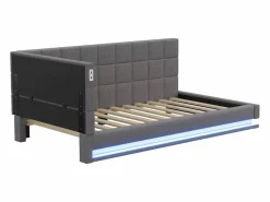 ModernLuxe Sofá cama tapizado 90x200 cm - con banda luminosa LED - con toma USB - tejido de terciopelo - Gris