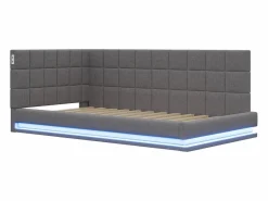 ModernLuxe Sofá cama tapizado 90x200 cm - con banda luminosa LED - con toma USB - tejido de terciopelo - Gris