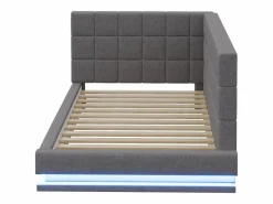 ModernLuxe Sofá cama tapizado 90x200 cm - con banda luminosa LED - con toma USB - tejido de terciopelo - Gris