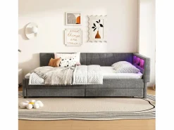 Sofá cama 140x200 cm - con 2 cajones - con puertos USB + Type C - con luz LED - (colchón no incluido)^ModernLuxe Best