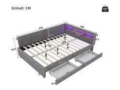 Sofá cama 140x200 cm - con 2 cajones - con puertos USB + Type C - con luz LED - (colchón no incluido)^ModernLuxe Best