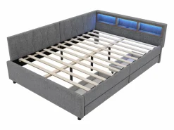 Sofá cama 140x200 cm - con 2 cajones - con puertos USB + Type C - con luz LED - (colchón no incluido)^ModernLuxe Best