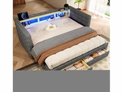 Sofá cama 90x190 cm - con cama nido - con puertos USB + Type-C - con 2 cajones - banda luminosa LED - (colchón no incluido)^ModernLuxe Hot