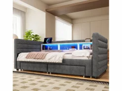 Sofá cama 90x190 cm - con cama nido - con puertos USB + Type-C - con 2 cajones - banda luminosa LED - (colchón no incluido)^ModernLuxe Hot