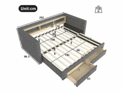 Sofá cama 90x190 cm - con cama nido - con puertos USB + Type-C - con 2 cajones - banda luminosa LED - (colchón no incluido)^ModernLuxe Hot