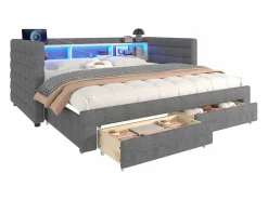 Sofá cama 90x190 cm - con cama nido - con puertos USB + Type-C - con 2 cajones - banda luminosa LED - (colchón no incluido)^ModernLuxe Hot