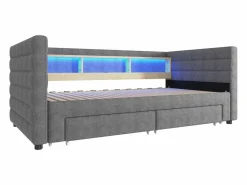 Sofá cama 90x190 cm - con cama nido - con puertos USB + Type-C - con 2 cajones - banda luminosa LED - (colchón no incluido)^ModernLuxe Hot