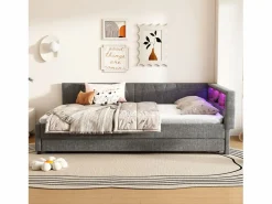 ModernLuxe Sofá cama 140x200 cm - con cama nido - con puertos USB + Type C - con iluminación LED - (colchón no incluido) Gris Best